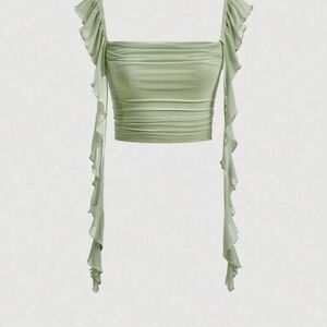 SHEIN Light Green Ruffle Crop Top